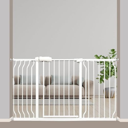 Extra Wide Baby Gate 53-57.5 Inch, Tension Mounted No Drilling, Auto Close Indoor Safety Gate for Stairs & Doorways - Metal Design for Kids and Pets, White