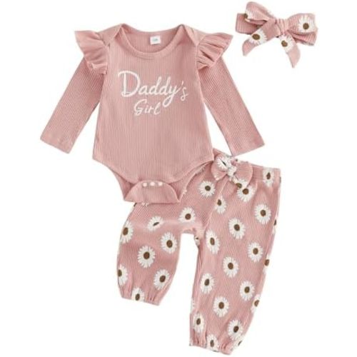 Tsnbre Newborn Baby Girl Fall Outfit Daddys Girl Romper Daisy Pants Set