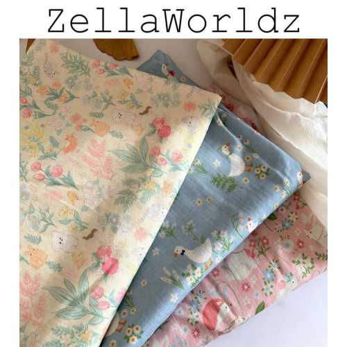 Animal Double Cotton Gauze Fabric: Rabbit Goose Printed Combed Cotton Muslin, Garments Sewing Material