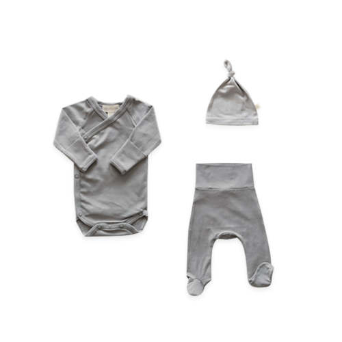 Long Sleeve Wrap Onesie + High Belly Pant + Hat | Stone