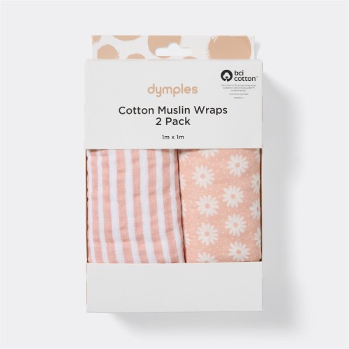 Dymples Cotton Print Muslin Wrap 2 Pack - Pink Floral