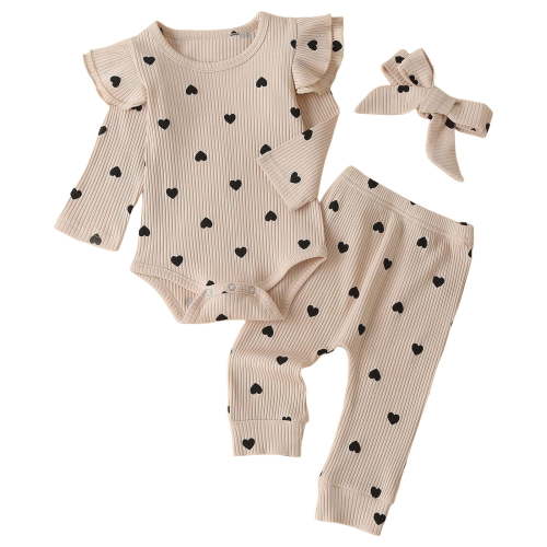 Ketyyh-chn99 Baby Girl Clothing Set 0 3 6 12 18 24M Newborn Baby Girl Fall Clothes Ruffle Romper Long Sleeve Daisy Print Flared Pants Set Headband Clothes Set Size for 3-6 Months,Beige