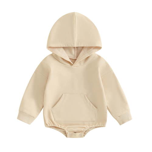Hihipz Infant Boys Hooded Romper Long Sleeve Solid Bodysuit Fall Casual Triangle Jumpsuit With Pocket,Size 0-24M