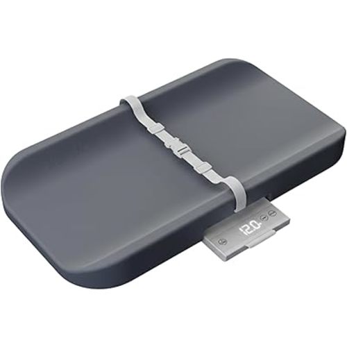 2-in-1 Baby Changing Pad with Integrated Scale, Contoured Wipe-Clean Foam, Non-Porous Waterproof Surface, Digital Baby Weighing Pad for Routine Changes, Safety Strap, Neutral Nursery Essential