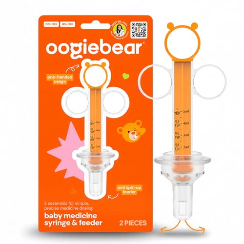 oogiebear Baby Medicine Syringe & Feeder, One Handed Accurate Medication Dispenser, Anti Spit-Up Feeder, BPA Free