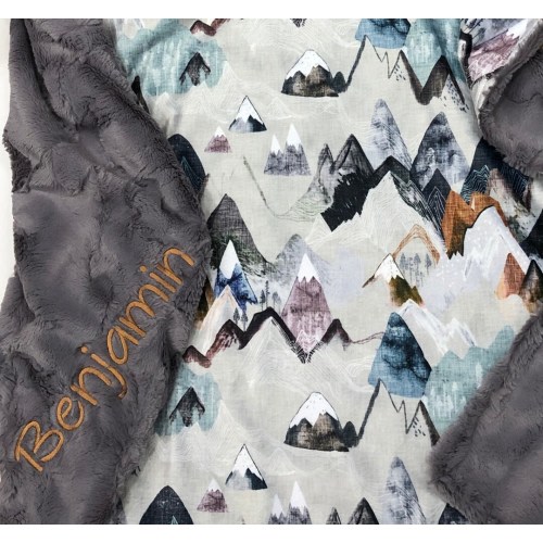 Mountain Personalized Blanket Lovey~Call of the Mountains Ochre Blanket~Woodland Blanket~Mountain Nursery Bedding~Boy Baby Gift
