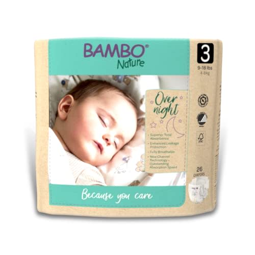 Bambo Nature Hypoallergenic Overnight Baby Diapers, Eco-Labelled Overnight Diapers, Totally Chlorine-Free, Skin Friendly, Super Absorbent - Size 3 (26 Count)