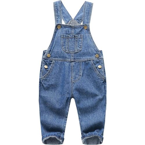 KIDSCOOL Toddler Baby Denim Overalls Ripped Holes Jean Bib Romper Jumpsuit | Toddler baby denim overalls, unisex ripped distressed jean bib romper, cute gingham lining jumpsuit, infant soft outfit