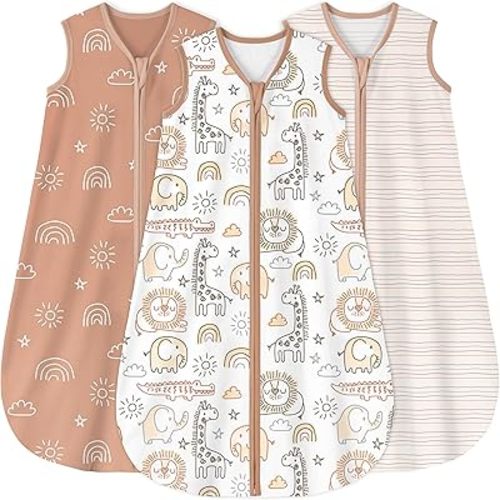 Yoofoss Baby Sleep Sack 6-12 Months 0.5 Tog Wearable Blanket for Baby, 3 Pack 100% Organic Cotton Infant Toddler Sleeping Sack 2-Way Zipper Lightweight Sleep Sack