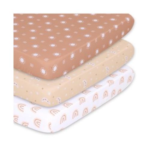 Pack n Play, Mini Crib, Portable Crib or Fitted Playard Sheets for Baby Girl or Boy, 3 Pack Set, Clay, Rust, and White Boho