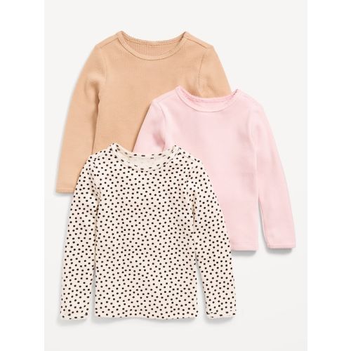 Long-Sleeve Waffle-Knit T-Shirt 3-Pack for Toddler Girls