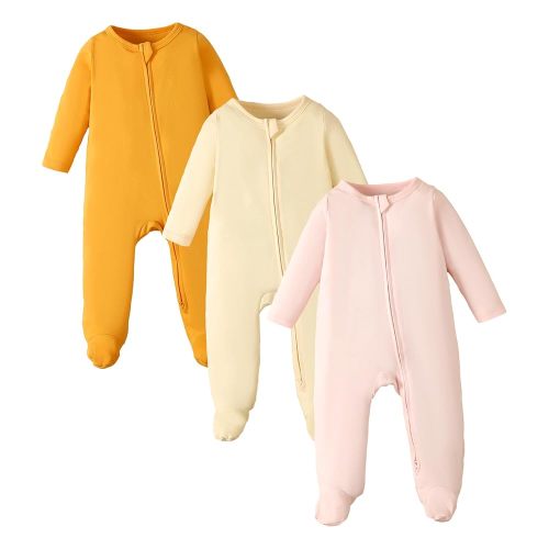 OPAWO Newborn Footie Pajamas with Mitten Cuffs Double Zipper Sleepers Baby Boy Girl Onesie Footed One-Piece Romper 0-6 Months