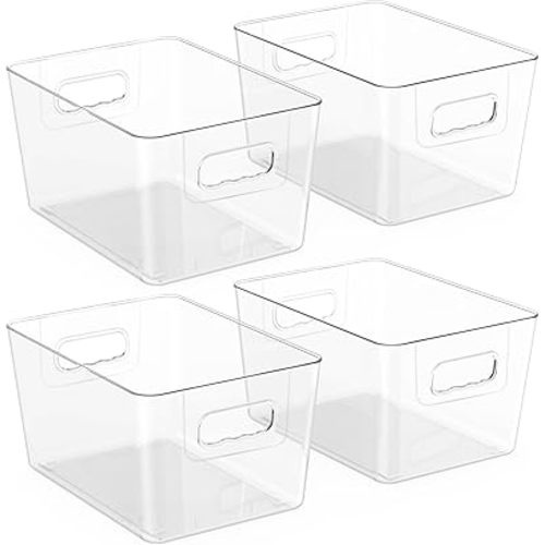 BALEINE Clear Plastic Storage Bins, Pantry Organization, BPA Free Stackable Refrigerator Organizers and Storage with Handles for Kitchen Fridge Cabinet Bathroom (4PK, 9.5x5.5x4.5)