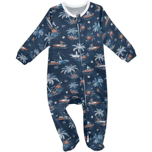 Hawaiian Surfers Palm Trees Baby One-Piece Footie Romper Jumpsuit Pajamas Cotton Pjs for Boys Girls Sleep Play