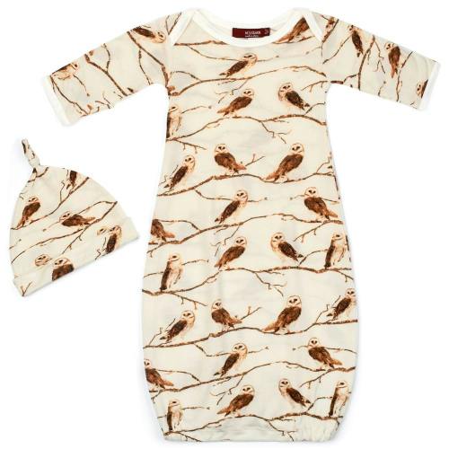 Owl Bamboo Newborn Gown & Hat Set