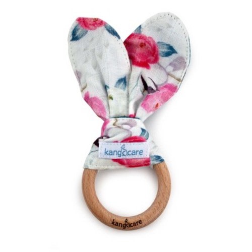 Kanga Care Muslin Crinkle Bunny Ear Teething Ring : Lily White