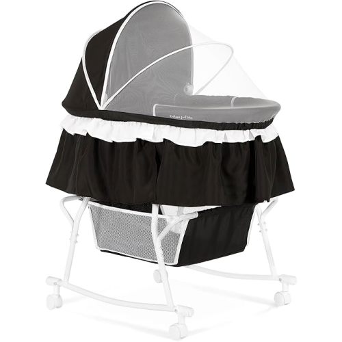 Dream On Me Lacy Portable 2-in-1 Bassinet & Cradle in Black, Lightweight Baby Bassinet with Storage Basket, Adjustable and Removable Canopy