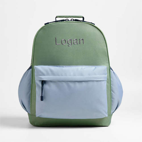 Personalized Dreamer Colorblock Green and Blue Large Kids Backpack with Side Pockets