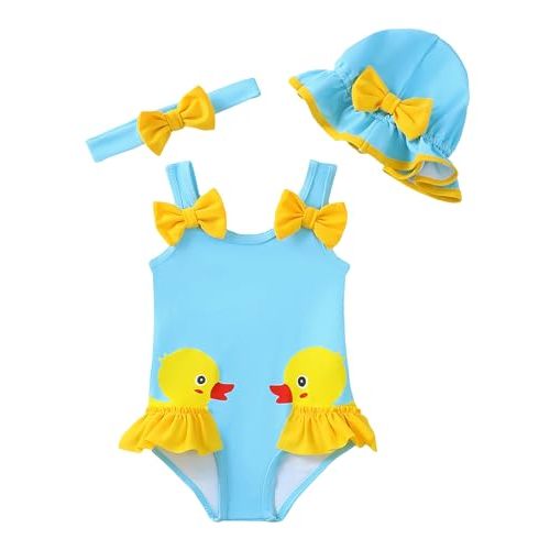 SODLON Baby Girl Swimsuit Infant One-Piece Bathing Suit Cute Summer Beach Tankini Bikini Ruffle Bow Toddler Swimwear with Hat