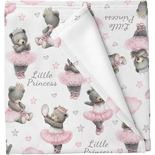 Pink Ballet Bear Baby Blankets for Boys Girls Cute Ballet Dance Bear Dress Stars Soft Cozy Infant Toddler Newborn Receiving Blankets Watercolor Animals Swaddling Wrap for Crib Stroller 30x40in