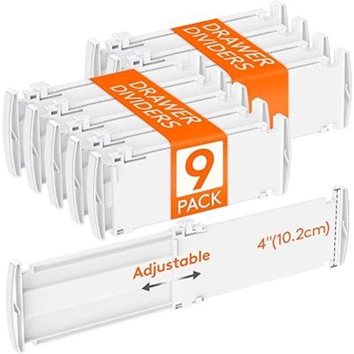 Lifewit 4" High 9 Pack Drawer Dividers, 10.5-16.5" Drawer Divider for Clothes, Adjustable Dresser Drawer Organizers, Plastic Drawers Separators for Clothes, Bedroom, Bathroom, Kitchen, Closet