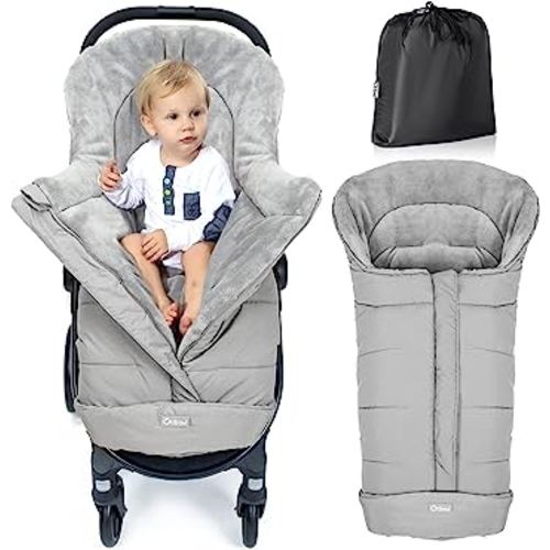 Orzbow Universal Stroller Footmuff, Winter Baby Bunting Bag for Stroller - Baby Sleeping Bag with Coral Fleece Lining for Cold Weather, Water-Repellent, Winter Must Have for Toddler Kids, Light Grey