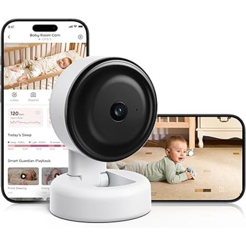 Momcozy Smart Baby Monitor, Contact-Free Vitals Monitoring, 2K HD Night Vision, AI-Powered Safety Detection, Sound/Motion/Cry Notifications, Sleep Report, 2.4/5GHz Wi-Fi Connection, 2-Way Audio, BM08