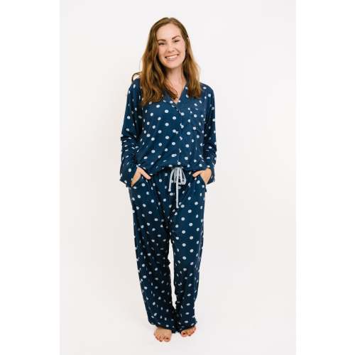 Navy Polkadot Women's Bamboo Pajama Set