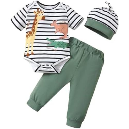 SUNNY PIGGY Baby Boy Clothes Newborn Boy Outfit Infant Romper Spring Summer Long Pants Set Hat 3PC