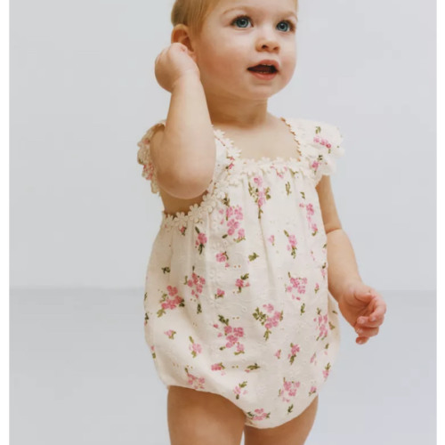 FLORAL EYELET ROMPER - Ecru | ZARA United States