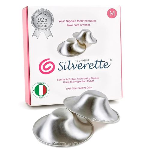 Silverette Nursing Cups, Postpartum Essentials, The Real, Small | Pure 925 Sterling Silver Nursing Cups, Nipple Shields for Breastfeeding Newborn, Silver Nipple Covers, Made in Italy, Gift