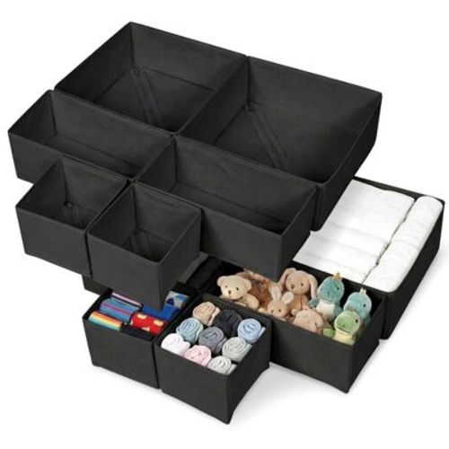 Cheer Collection 12-Piece Foldable Fabric Drawer Organizer Bins, Black