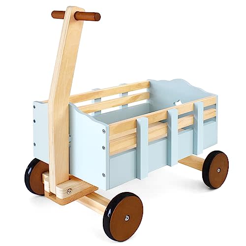 PairPear Kids Wagon Toy,Wooden Toys Cargo Walker Cart Wagon Stroller,Toddler Push and Pull Baby Walker Gift for Babies Boys and Girls