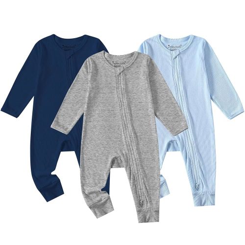 Jimonda Rayon From Bamboo Baby Boys/Girls Pajamas 3pcs, 2-Way Zipper Long Sleeve Footless Sleepers Soft Ribbed Pjs