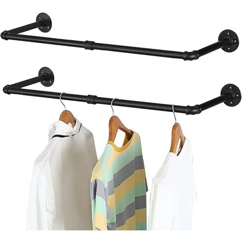 Oroonoko 2 Packs Gold Industrial Pipe Clothes Rack,36 inch Pipe Garment Rack Hanging Rod Bar for Closet Storage,Laundry Room Up to Max Load 135lbs