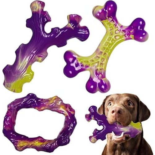 Tough Dog Toys for Aggressive Chewers 3 Pack, Indestructible Dog Toy for Large Dogs, Bacon Flavored, Keeps Dogs Busy