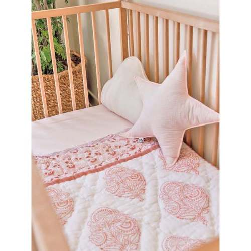 Block-Printed Cotton Crib Quilt, Pink City - Malabar Baby | Maisonette