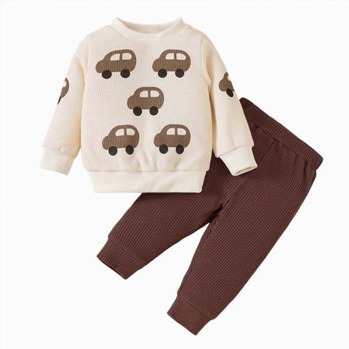 Winter Baby Boy Clothes Little Boys Fall/Winter Cartoon Long Sleeve Elastic Waist 2T 3T 4T 5T Everyday Outfit Set 2 PC