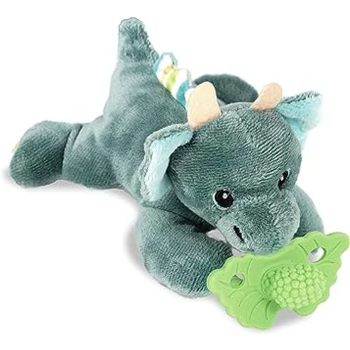 RaZbaby Dragon RaZbuddy w/RaZberry Teething Relief Pacifier – Soothes Sore Gums w/Nature-Inspired Texture, 100% BPA-Free Silicone Teether, Detachable Stuffed Animal – 3 Months+ Teether, Mint