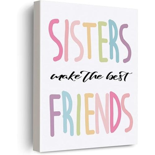 EVXID Nursery Sister Make The Best Friends Canvas Poster Painting Grils Room Wall Art, Sisters Twins Print Picture Artwork Framed Ready to Hang for Kids Play Room Wall Decor 12 x 15 inch