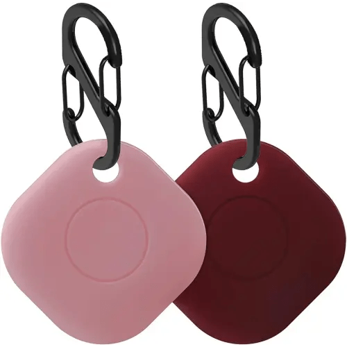 Geiomoo Silicone Case for Galaxy SmartTag, Soft and Flexible, Scratch/Shock Resistant Cover with Carabiner for Galaxy SmartTag Tracker (2 Pack Pink+Wine Red)