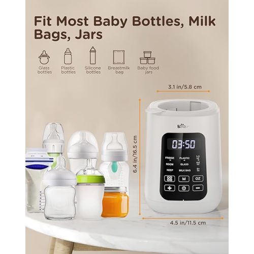 Bear Baby Bottle Warmer, Milk Warmer Breastmilk Bag Formula Fast Warming for New Born Baby Bottles, with Time Temp Control Automatic Shut Off at Home Use
