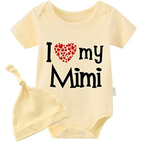 YSCULBUTOL Baby Twins Bodysuits I Love My Mimi Infant Baby Clothes Unisex Twin Romper Outfits With Hat