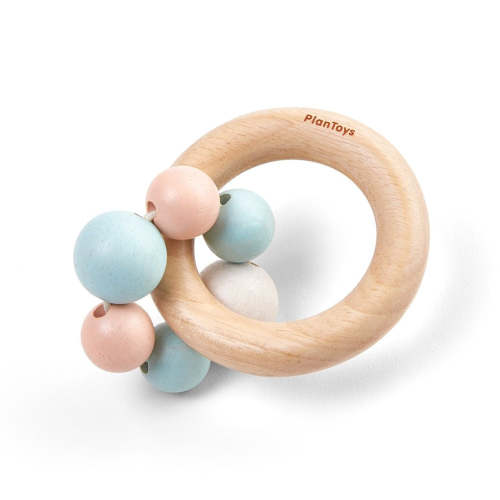 PlanToys Wooden Pastel Beads Rattle: Eco-Friendly, Non-Toxic Baby Toy for Sensory Development