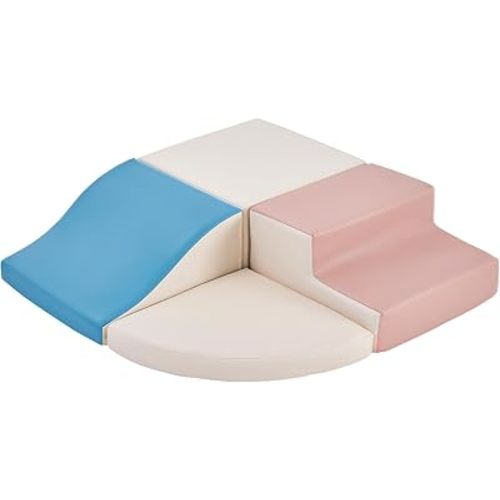 TODIBY 4-Pieces Climbing Toys for Toddlers: PU Leather - Soft Play Climbing for Toddlers - Foam Climbing Blocks for Crawling and Sliding Indoor Playground for Kids(Blue Pink)