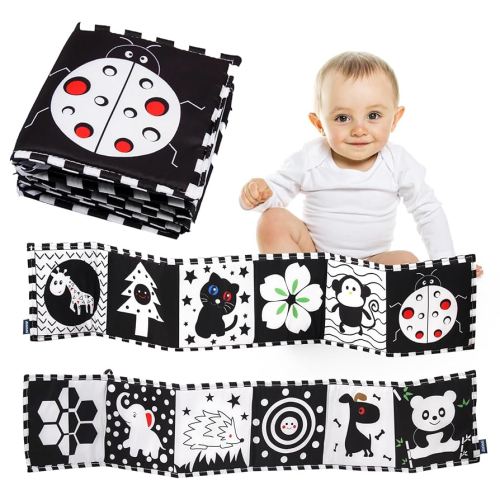 Susimond High Contrast Black and White Cloth Books, Nontoxic Fabric Baby Soft Book Cloth Books Tummy-Time Toys, Early Education Baby Cloth Book Activity Crinkle Toys for 0-3 Years Olds Boys Girls