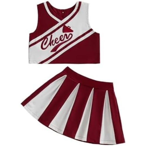 Toddler Baby Girl Cheerleader Outfit V-Neck Crop Top Vest Ruffle Pleated Mini Skirt 2PC Gameday Cheer Uniform for Girl