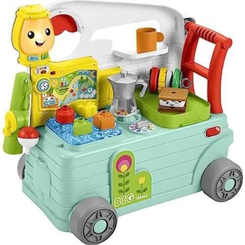 Fisher-Price Laugh & Learn 3-in-1 On-the-Go Camper - English & French Edition, musical push-along walker and activity center