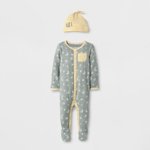 Baby 2pc Moon and Stars Sleep N' Play Set Cloud Island - Heather Gray 0-3M