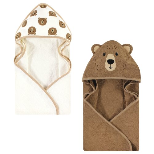 Hudson Baby Cotton Animal Face Hooded Towel, Brown Bear 2-Pack, One Size - Brown Bear 2-Pack - One Size